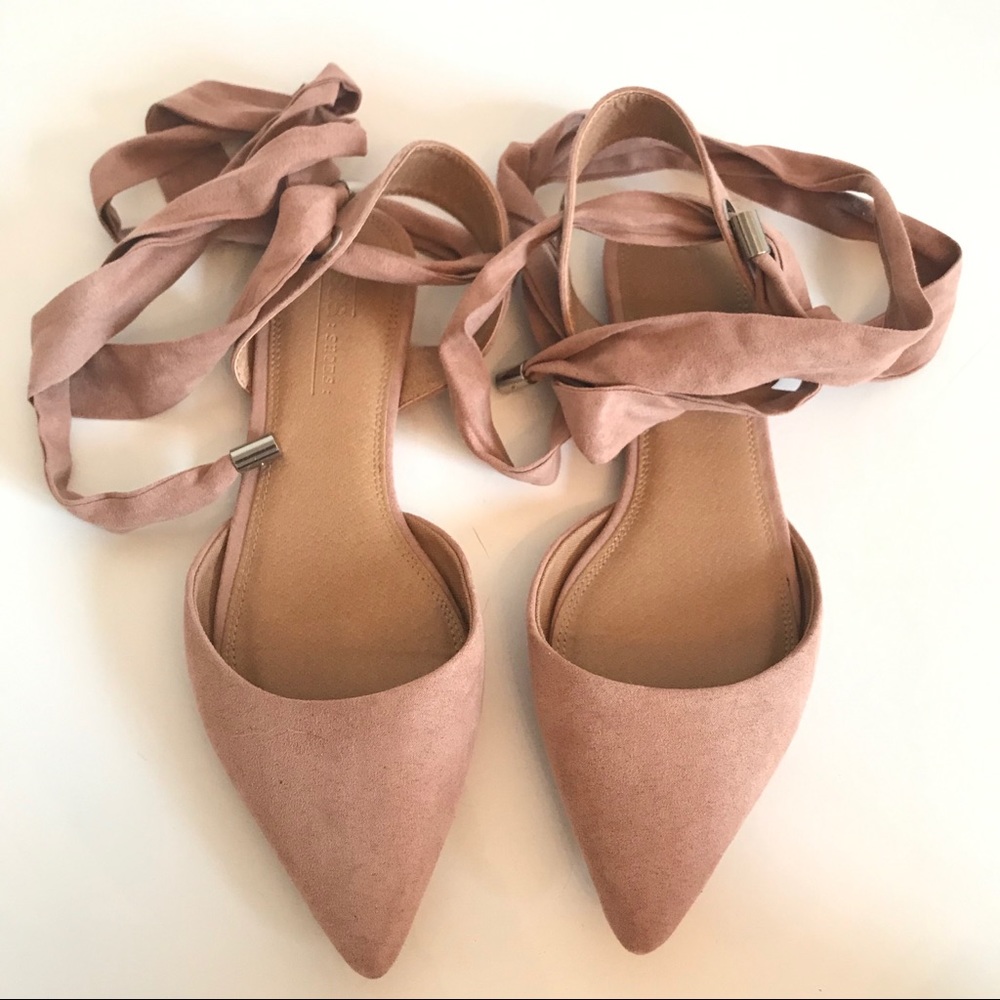 ASOS nude ankle tie flat size 7